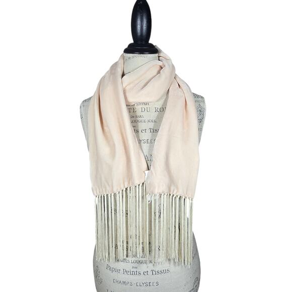 Cejon Silk Velvet Scarf NEW Cream Fringe 7.5"x60" Double Sided - Picture 1 of 7